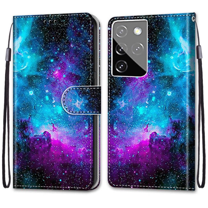 Leren Hoesje Samsung Galaxy S21 Ultra 5G Telefoonhoesje Kosmische Lucht