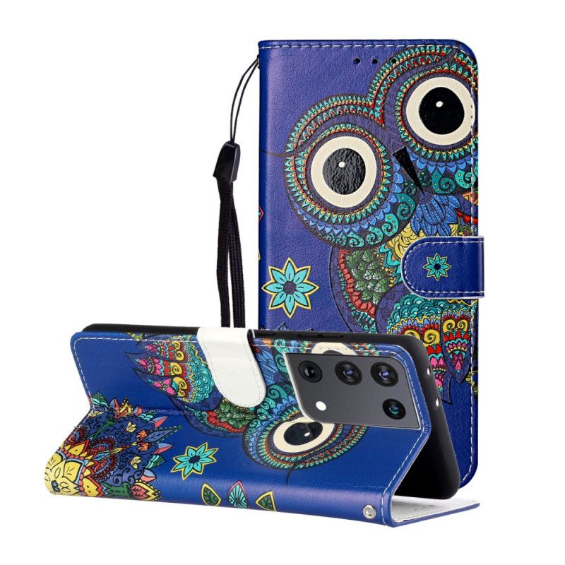 Leren Hoesje Samsung Galaxy S21 Ultra 5G Uil In Mandala