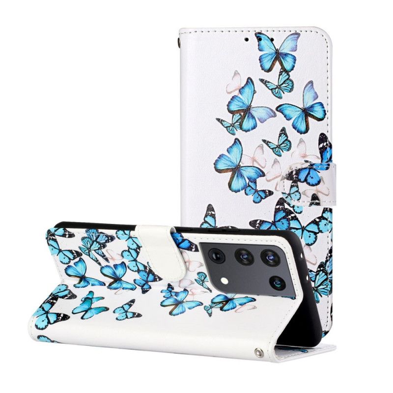 Leren Hoesje Samsung Galaxy S21 Ultra 5G Vlucht Van Stringvlinders