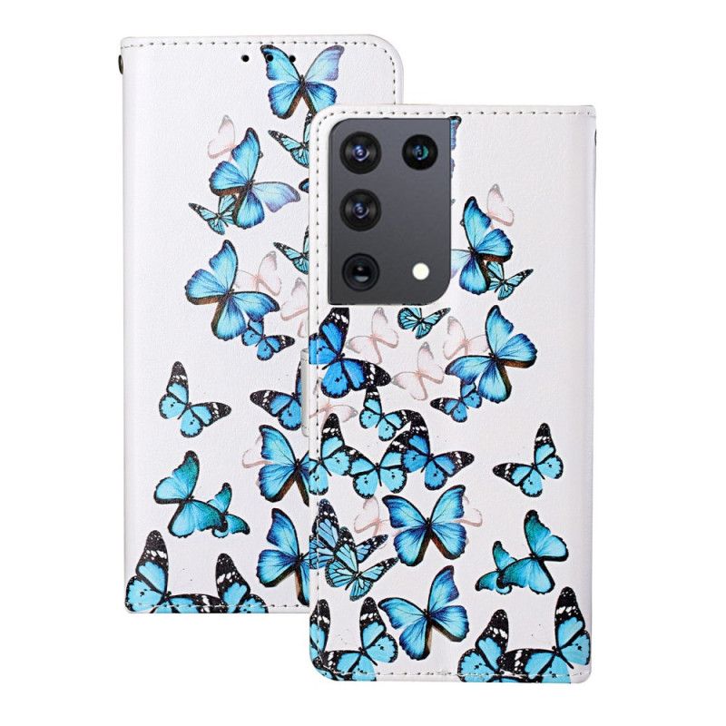 Leren Hoesje Samsung Galaxy S21 Ultra 5G Vlucht Van Stringvlinders