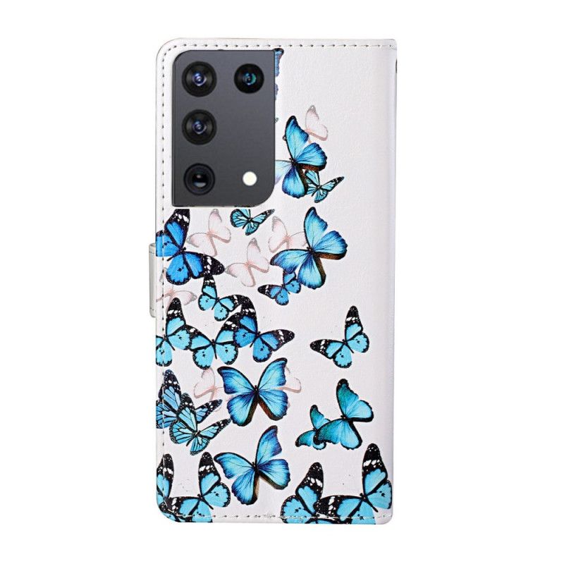 Leren Hoesje Samsung Galaxy S21 Ultra 5G Vlucht Van Stringvlinders