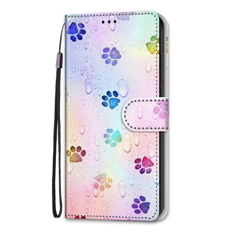 Leren Hoesje Samsung Galaxy S21 Ultra 5G Voetafdrukken In De Regen