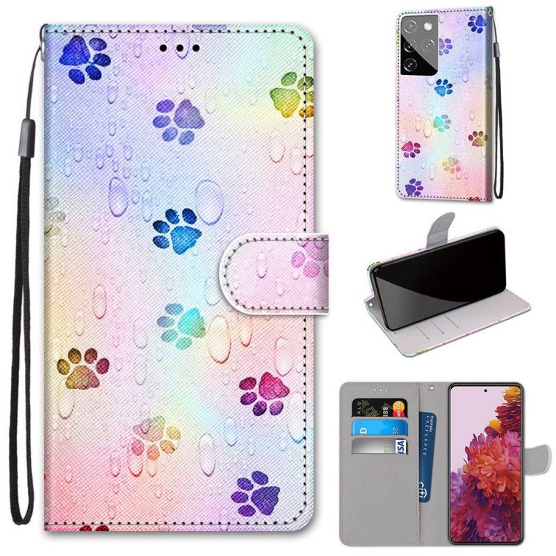 Leren Hoesje Samsung Galaxy S21 Ultra 5G Voetafdrukken In De Regen