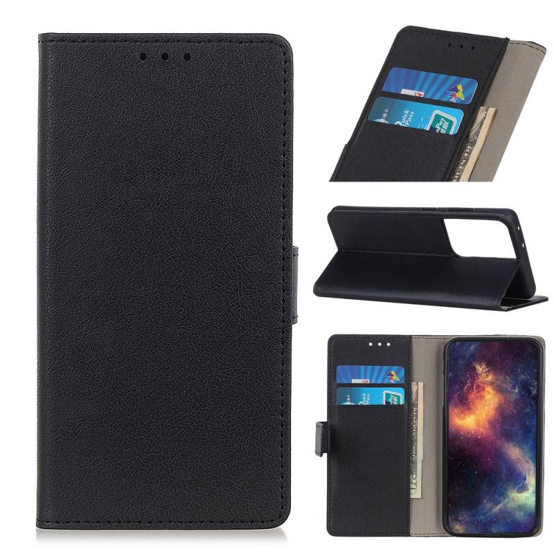 Leren Hoesje Samsung Galaxy S21 Ultra 5G Wit Zwart Klassiek