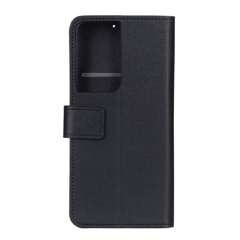 Leren Hoesje Samsung Galaxy S21 Ultra 5G Wit Zwart Klassiek