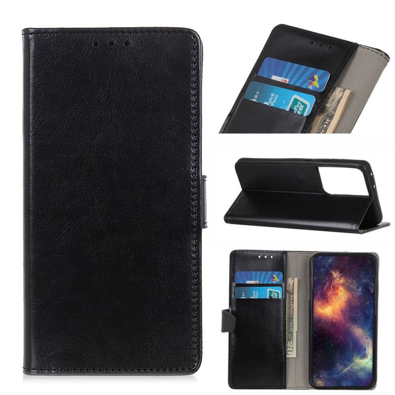 Leren Hoesje Samsung Galaxy S21 Ultra 5G Wit Zwart Verfijnd Glanzend Leereffect