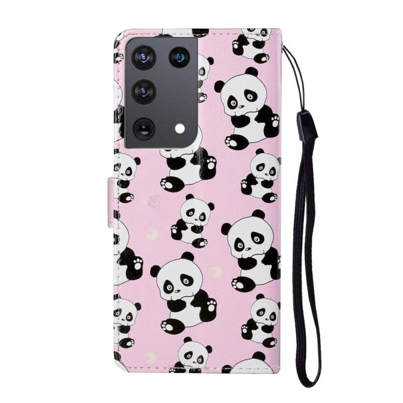 Leren Hoesje voor Samsung Galaxy S21 Ultra 5G Alleen Panda'S