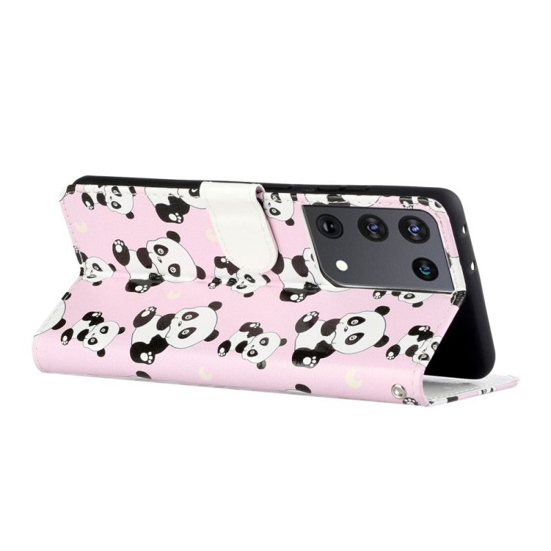 Leren Hoesje voor Samsung Galaxy S21 Ultra 5G Alleen Panda'S