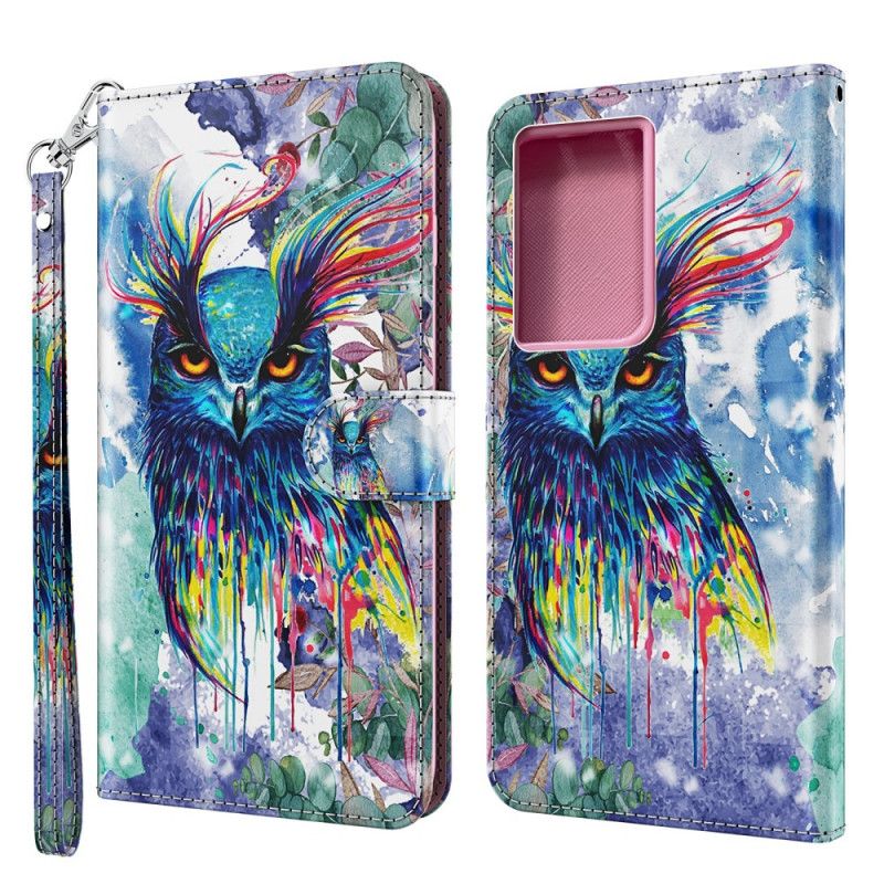 Leren Hoesje voor Samsung Galaxy S21 Ultra 5G Aquarel Vogel