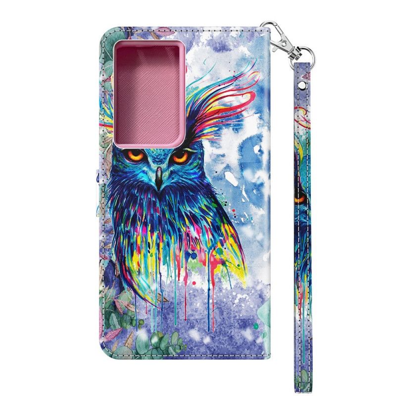 Leren Hoesje voor Samsung Galaxy S21 Ultra 5G Aquarel Vogel