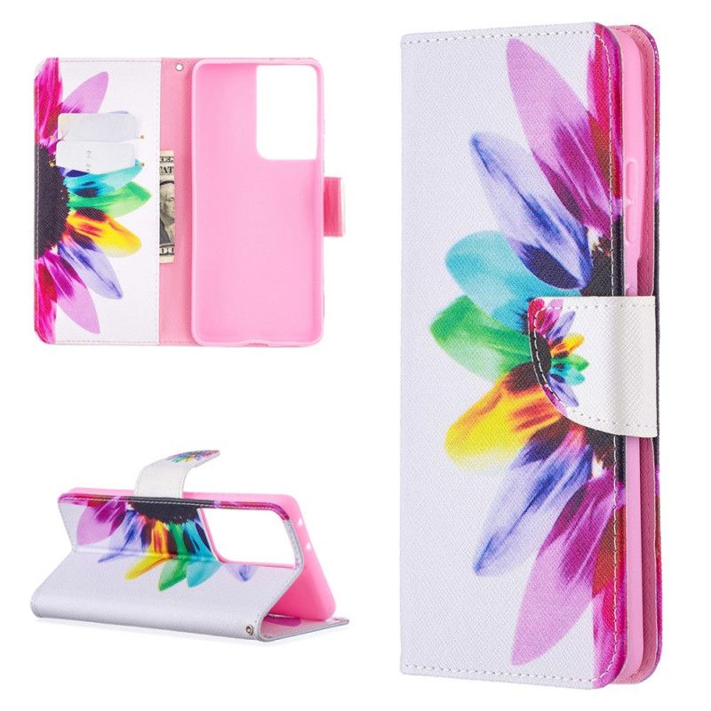 Leren Hoesje voor Samsung Galaxy S21 Ultra 5G Aquarelbloem