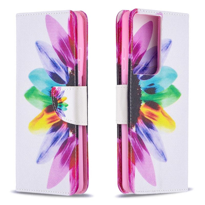 Leren Hoesje voor Samsung Galaxy S21 Ultra 5G Aquarelbloem