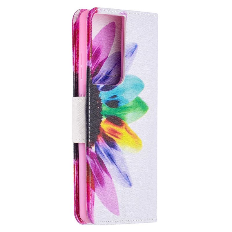 Leren Hoesje voor Samsung Galaxy S21 Ultra 5G Aquarelbloem
