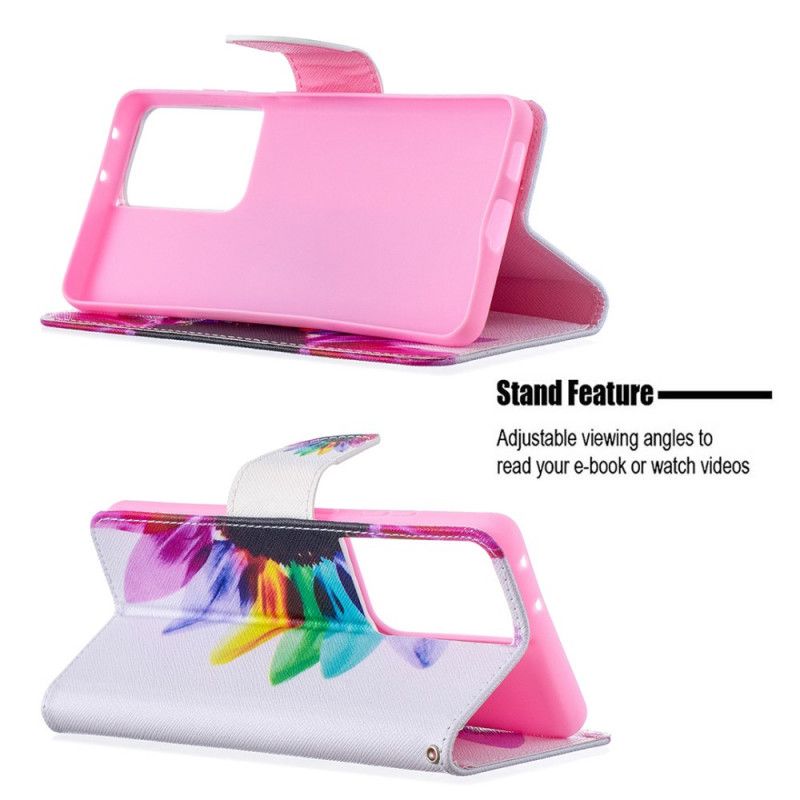 Leren Hoesje voor Samsung Galaxy S21 Ultra 5G Aquarelbloem