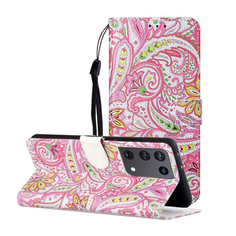 Leren Hoesje voor Samsung Galaxy S21 Ultra 5G Bloemenpatronen