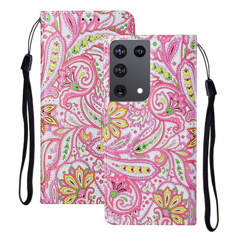 Leren Hoesje voor Samsung Galaxy S21 Ultra 5G Bloemenpatronen