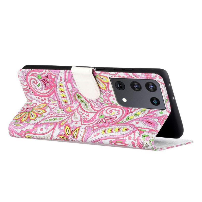 Leren Hoesje voor Samsung Galaxy S21 Ultra 5G Bloemenpatronen