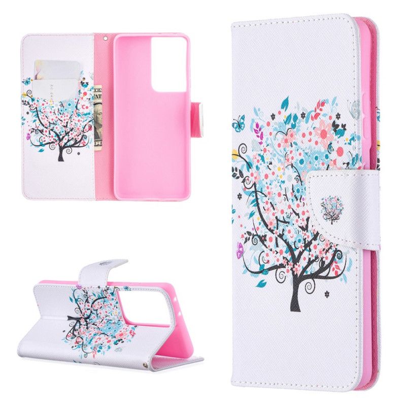 Leren Hoesje voor Samsung Galaxy S21 Ultra 5G Bloemrijke Boom