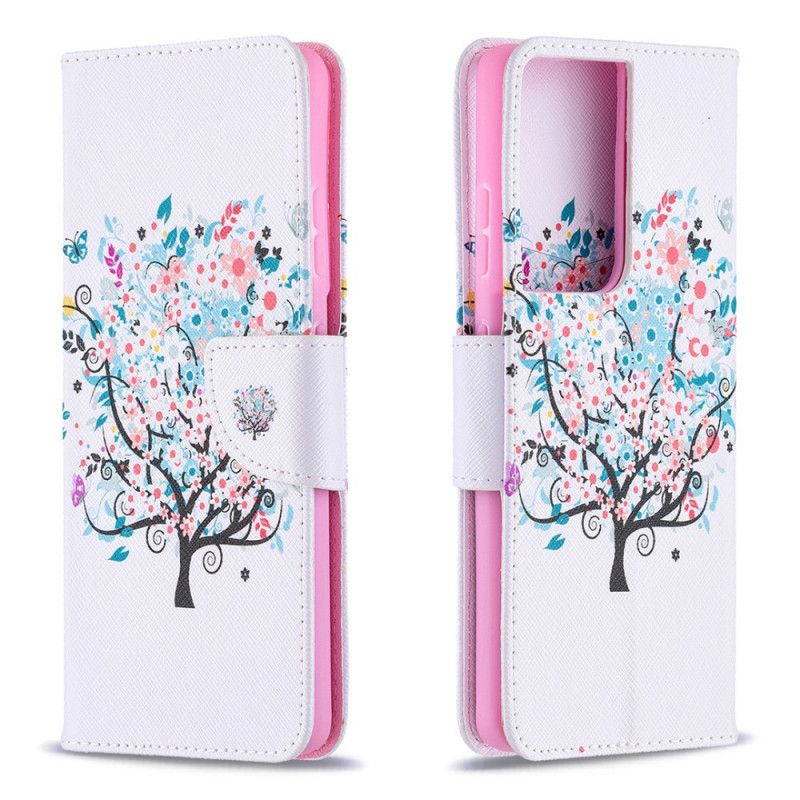 Leren Hoesje voor Samsung Galaxy S21 Ultra 5G Bloemrijke Boom