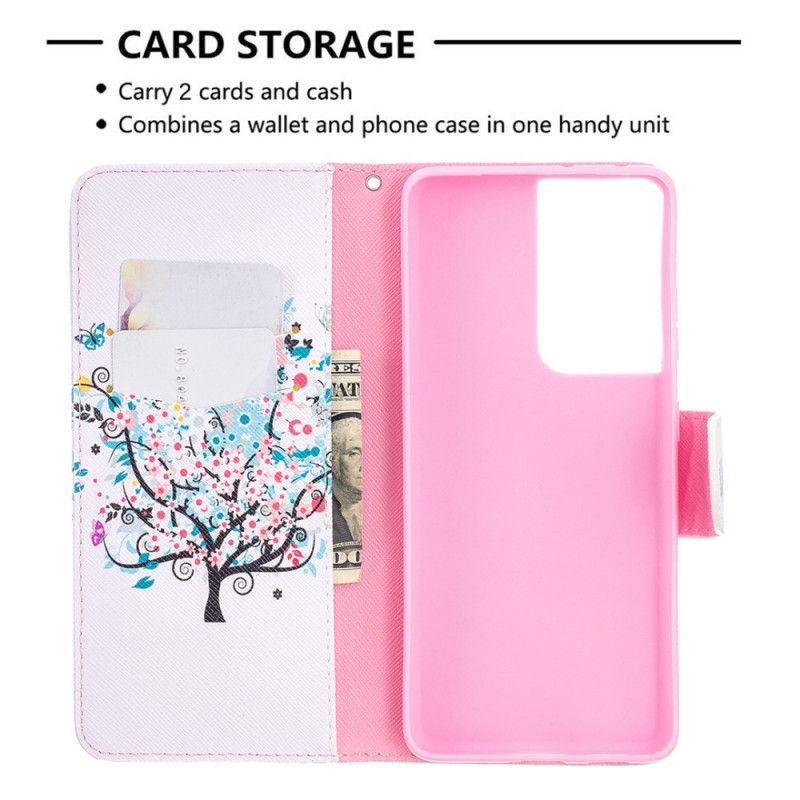Leren Hoesje voor Samsung Galaxy S21 Ultra 5G Bloemrijke Boom