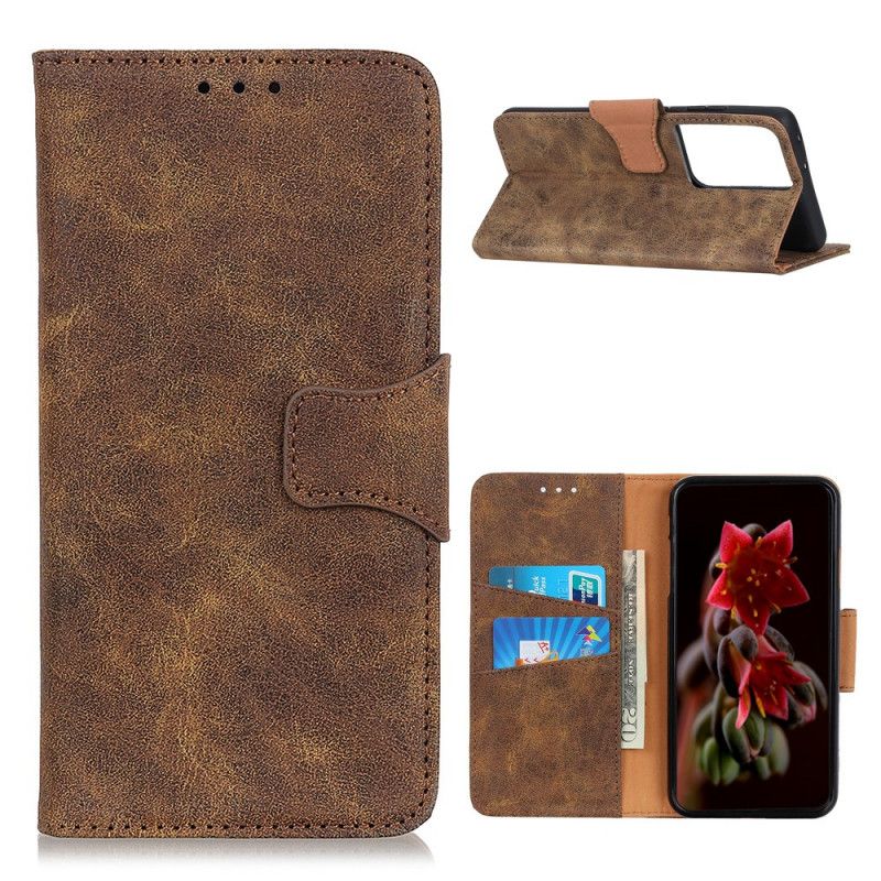Leren Hoesje voor Samsung Galaxy S21 Ultra 5G Bruin Grijs Vintage Splitleer