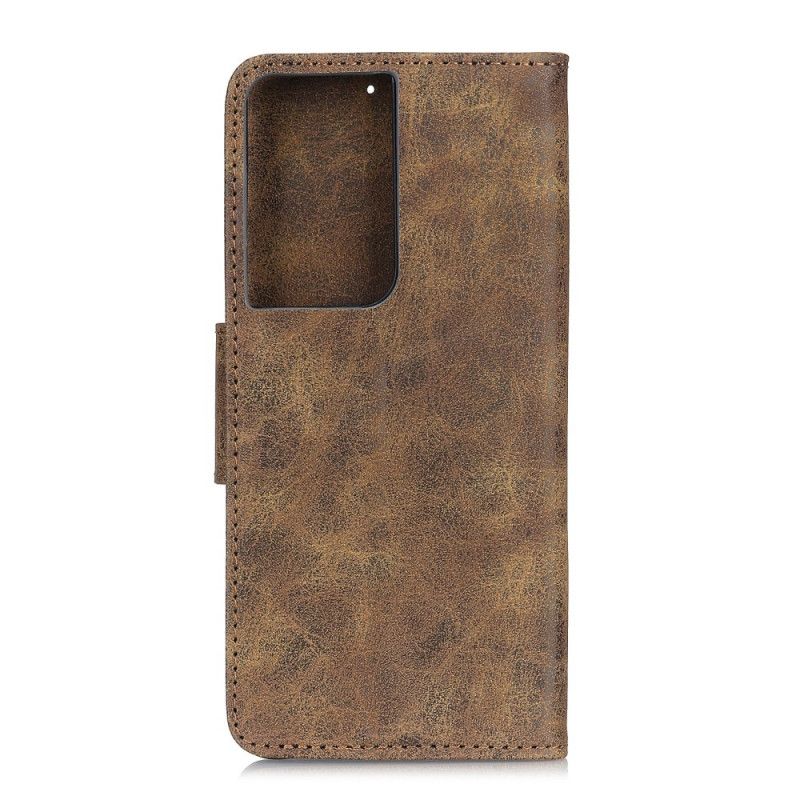 Leren Hoesje voor Samsung Galaxy S21 Ultra 5G Bruin Grijs Vintage Splitleer