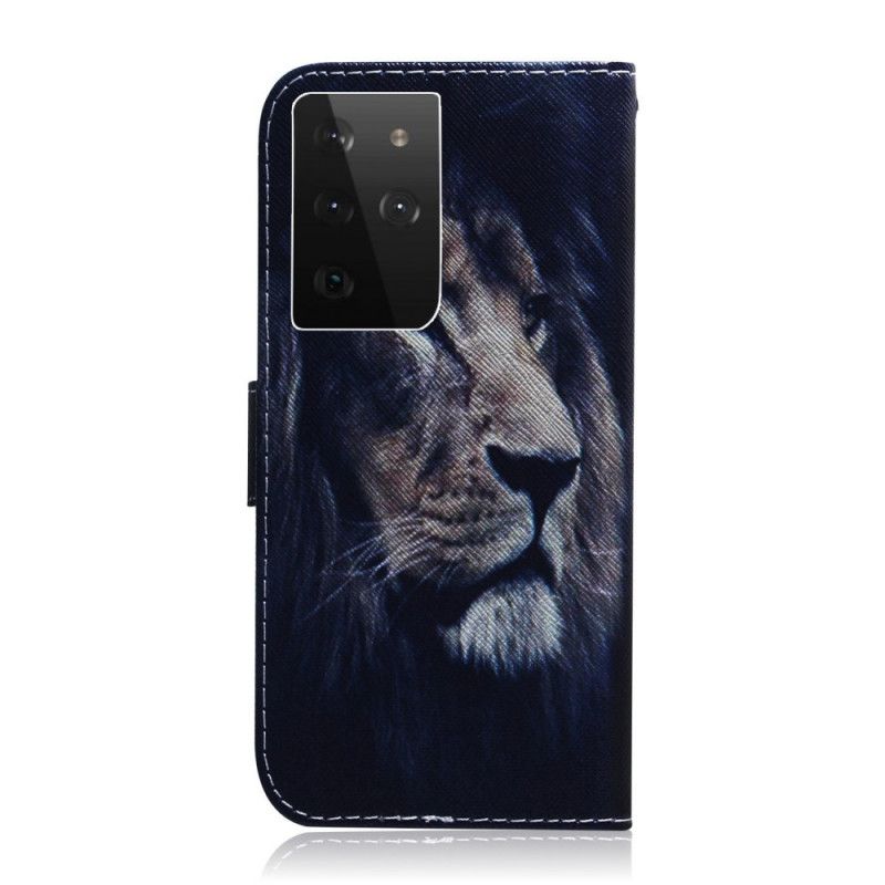 Leren Hoesje voor Samsung Galaxy S21 Ultra 5G Dromende Leeuw