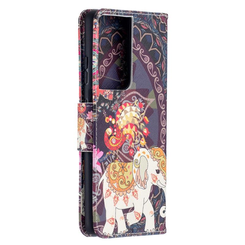 Leren Hoesje voor Samsung Galaxy S21 Ultra 5G Etnische Olifantenmandala