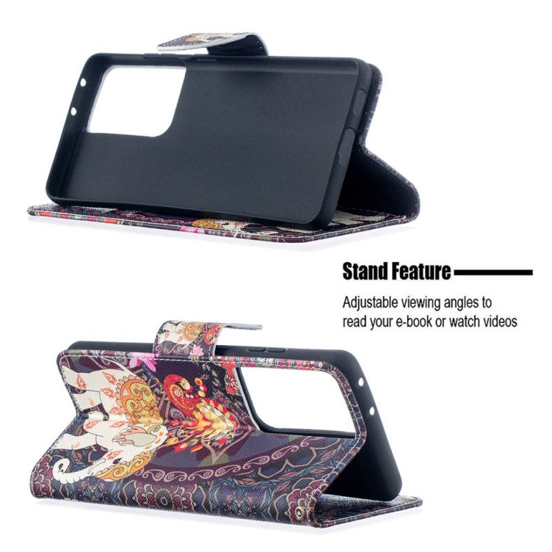 Leren Hoesje voor Samsung Galaxy S21 Ultra 5G Etnische Olifantenmandala