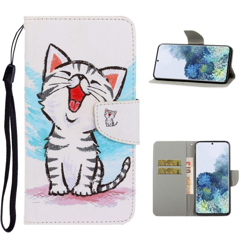 Leren Hoesje voor Samsung Galaxy S21 Ultra 5G Gekleurd Kitten Met String