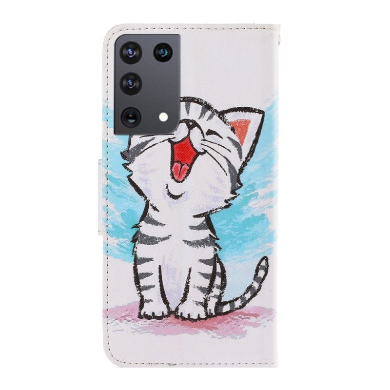 Leren Hoesje voor Samsung Galaxy S21 Ultra 5G Gekleurd Kitten Met String