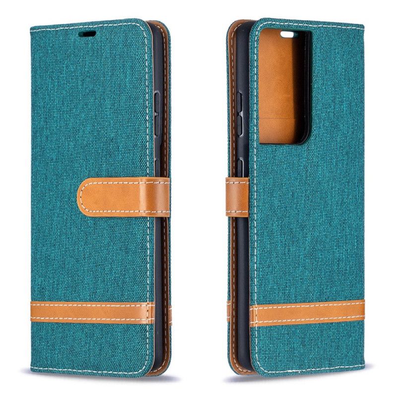 Leren Hoesje voor Samsung Galaxy S21 Ultra 5G Grijs Zwart Stof En Leereffect Met String
