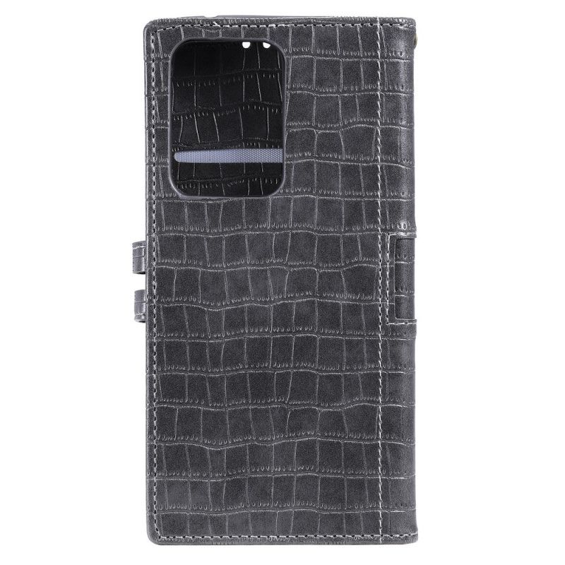 Leren Hoesje voor Samsung Galaxy S21 Ultra 5G Grijs Zwart Volledig Krokodil