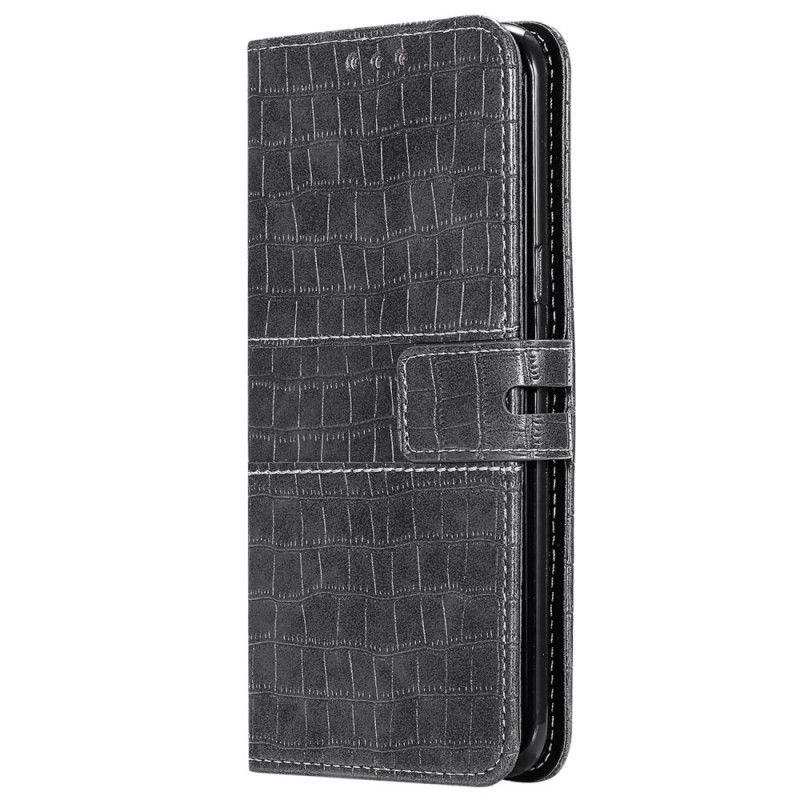 Leren Hoesje voor Samsung Galaxy S21 Ultra 5G Grijs Zwart Volledig Krokodil