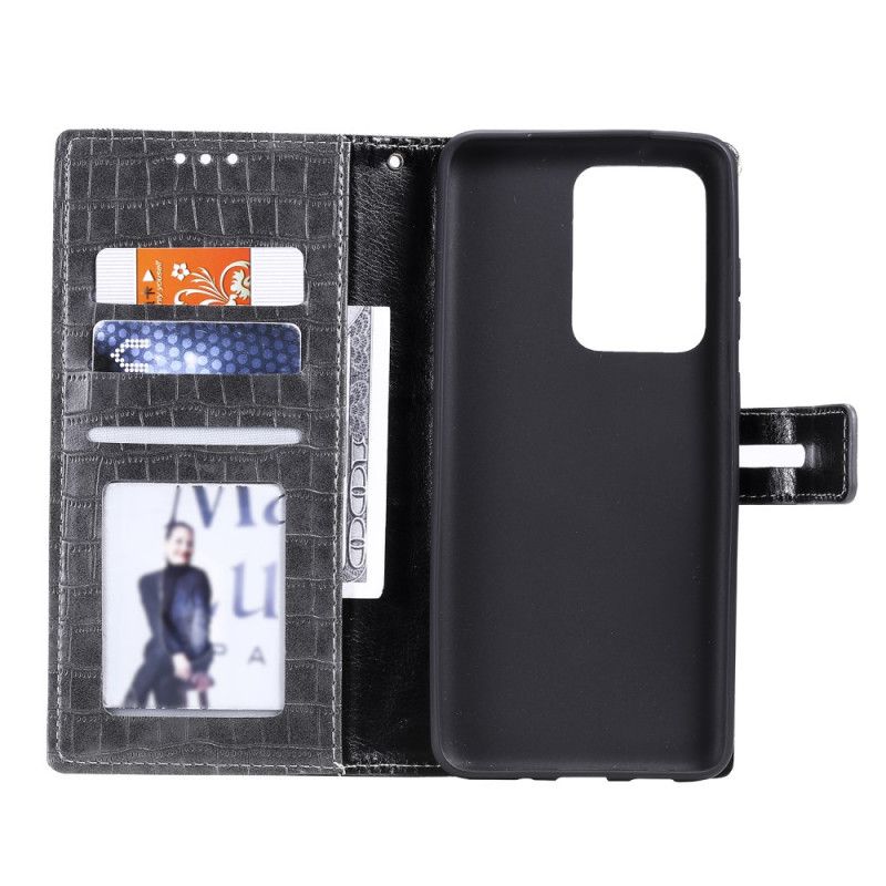 Leren Hoesje voor Samsung Galaxy S21 Ultra 5G Grijs Zwart Volledig Krokodil