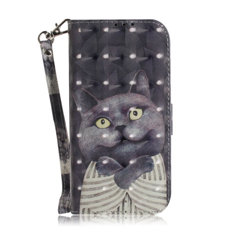 Leren Hoesje voor Samsung Galaxy S21 Ultra 5G Grijze Kat Met String