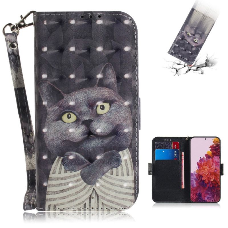 Leren Hoesje voor Samsung Galaxy S21 Ultra 5G Grijze Kat Met String