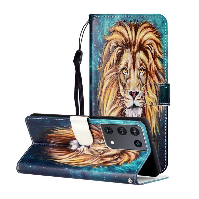 Leren Hoesje voor Samsung Galaxy S21 Ultra 5G Koning Leeuw