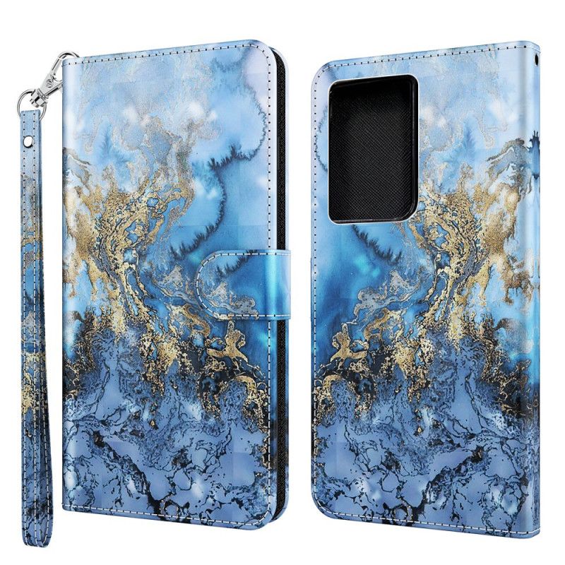 Leren Hoesje voor Samsung Galaxy S21 Ultra 5G Lichtspot Marmer Design Met Strip
