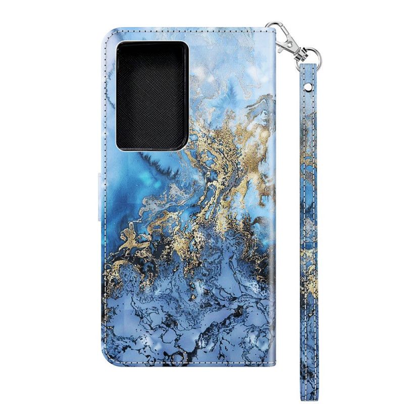 Leren Hoesje voor Samsung Galaxy S21 Ultra 5G Lichtspot Marmer Design Met Strip