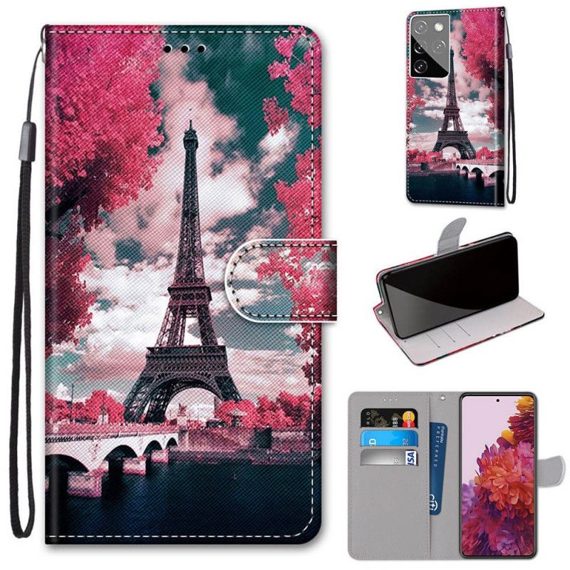 Leren Hoesje voor Samsung Galaxy S21 Ultra 5G Parijs In Bloei