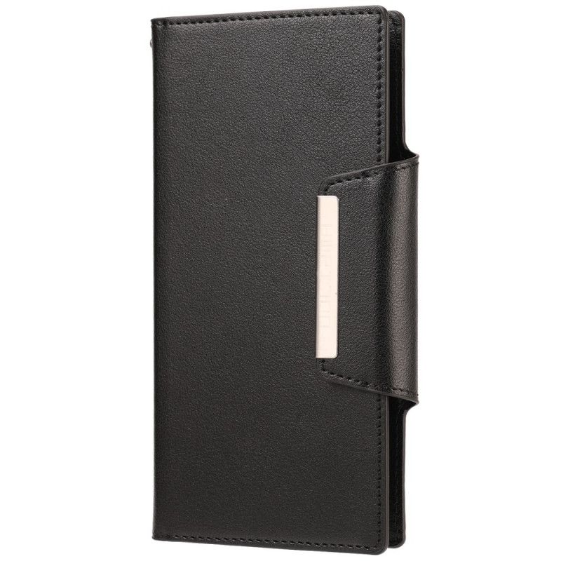 Leren Hoesje voor Samsung Galaxy S21 Ultra 5G Rood Zwart Afneembare Zilveren Schelp Sluiting