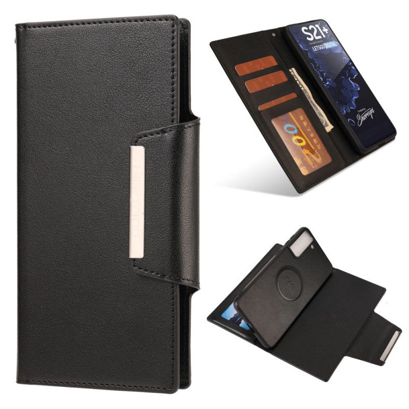 Leren Hoesje voor Samsung Galaxy S21 Ultra 5G Rood Zwart Afneembare Zilveren Schelp Sluiting