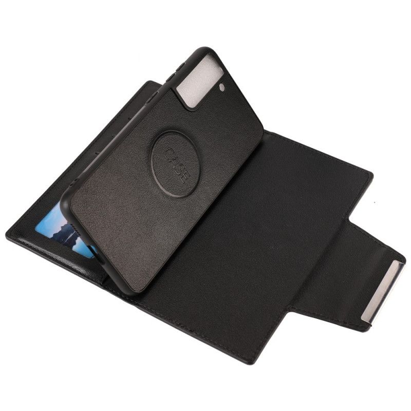 Leren Hoesje voor Samsung Galaxy S21 Ultra 5G Rood Zwart Afneembare Zilveren Schelp Sluiting