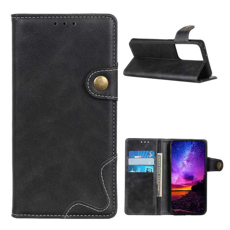 Leren Hoesje voor Samsung Galaxy S21 Ultra 5G Rood Zwart Artistieke Knoop En Stiksel