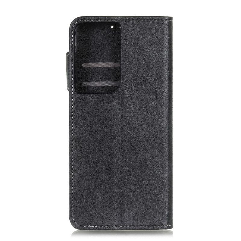 Leren Hoesje voor Samsung Galaxy S21 Ultra 5G Rood Zwart Artistieke Knoop En Stiksel