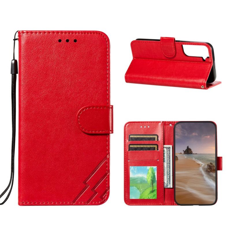 Leren Hoesje voor Samsung Galaxy S21 Ultra 5G Rood Zwart Design Bliksemleder Effect