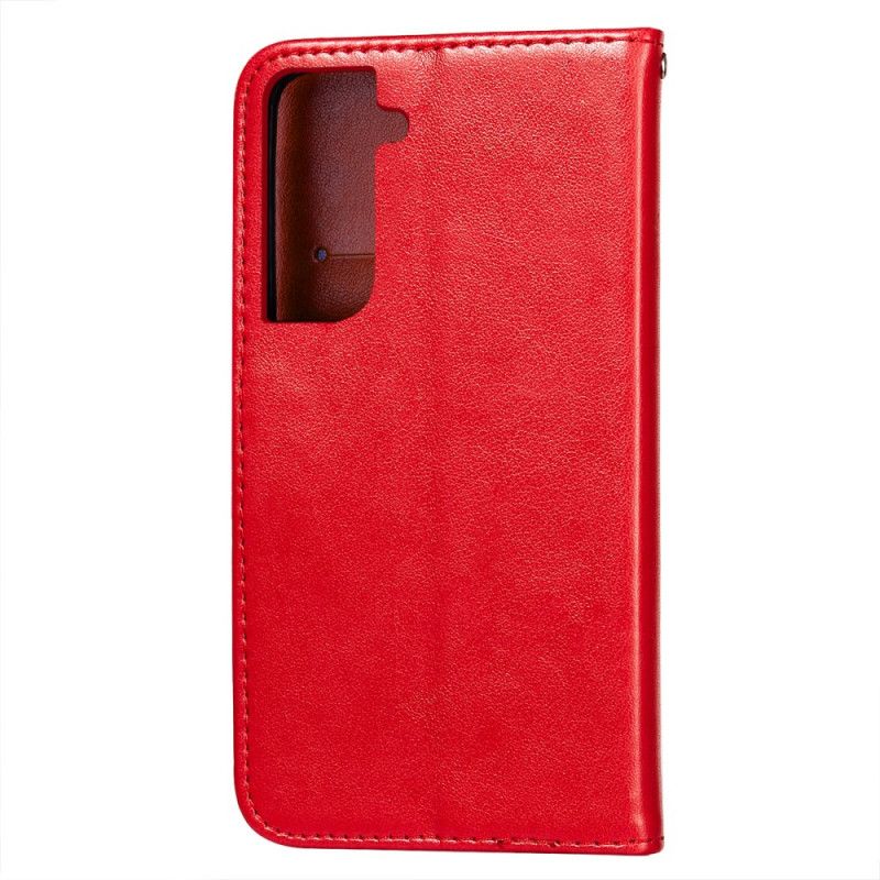 Leren Hoesje voor Samsung Galaxy S21 Ultra 5G Rood Zwart Design Bliksemleder Effect