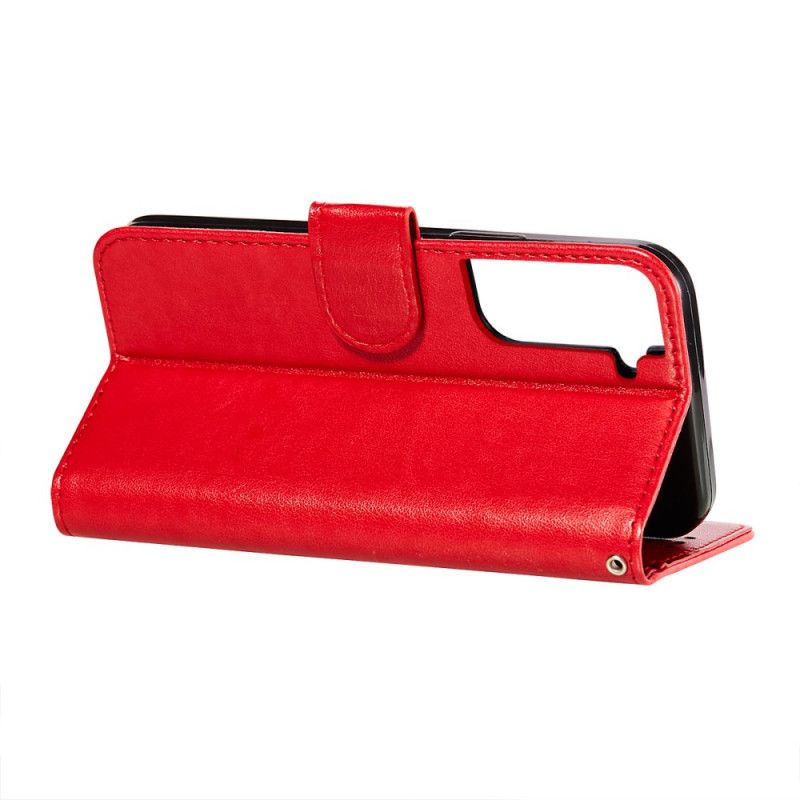 Leren Hoesje voor Samsung Galaxy S21 Ultra 5G Rood Zwart Design Bliksemleder Effect