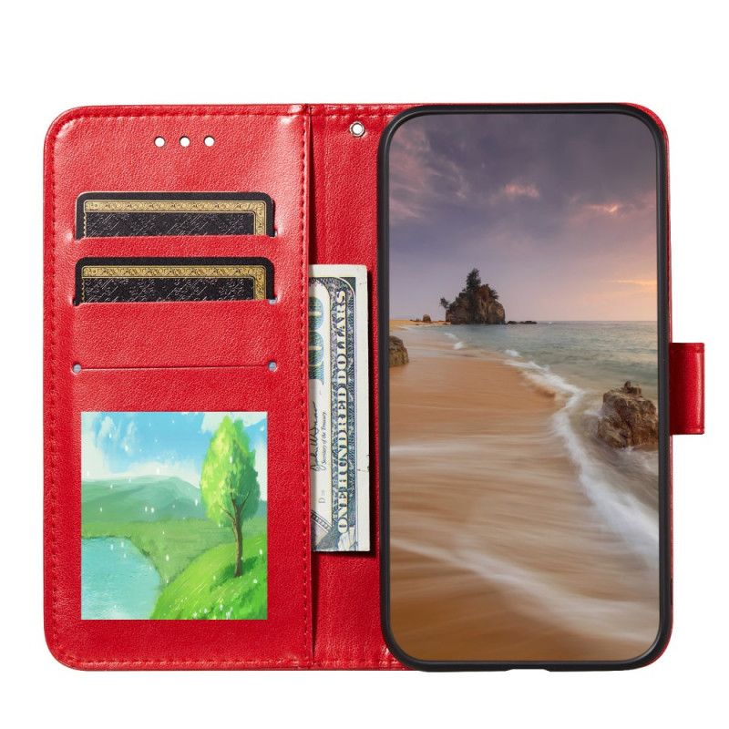 Leren Hoesje voor Samsung Galaxy S21 Ultra 5G Rood Zwart Design Bliksemleder Effect
